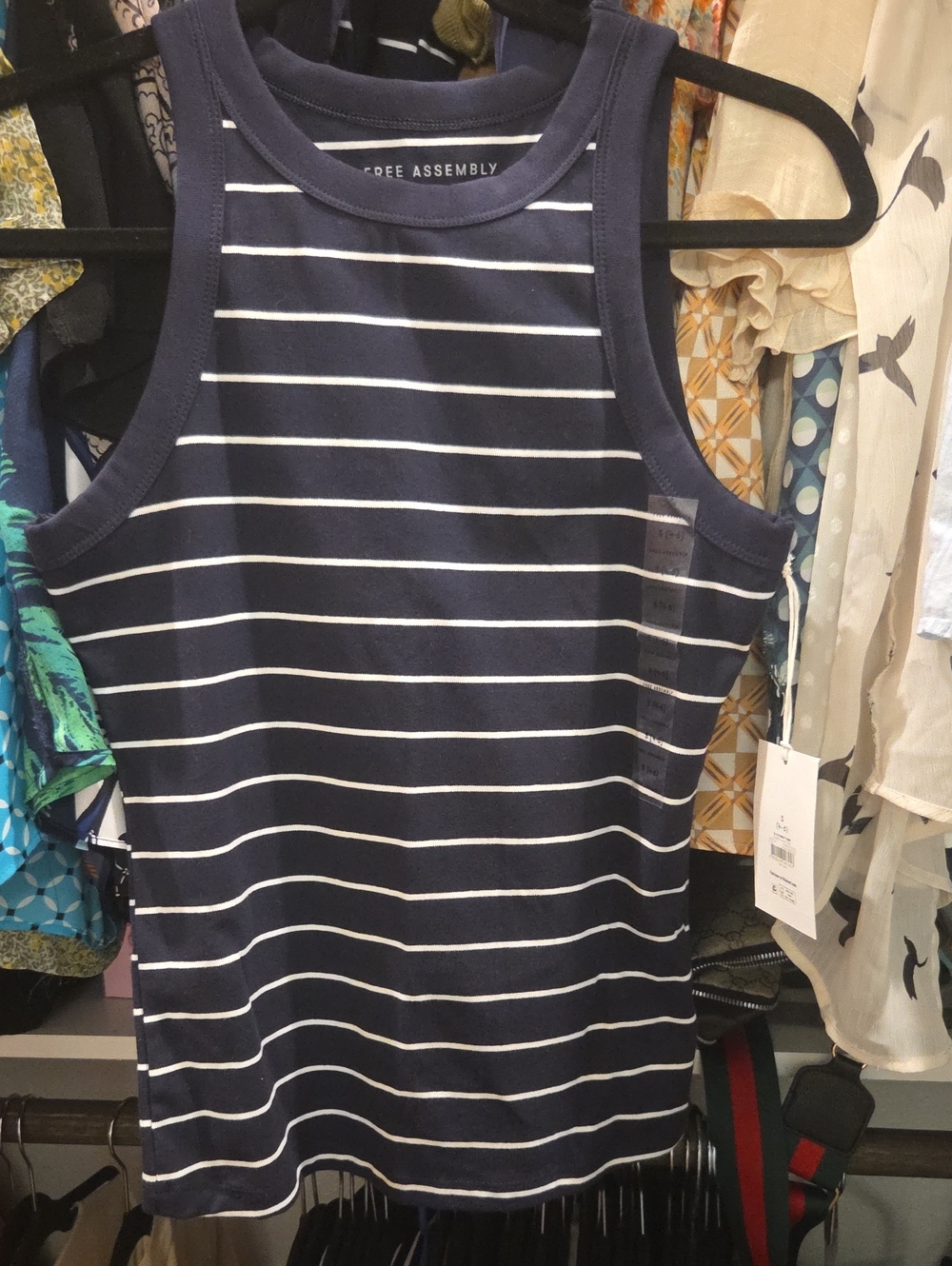 Free Assembly Navy & White Striped Tank Top